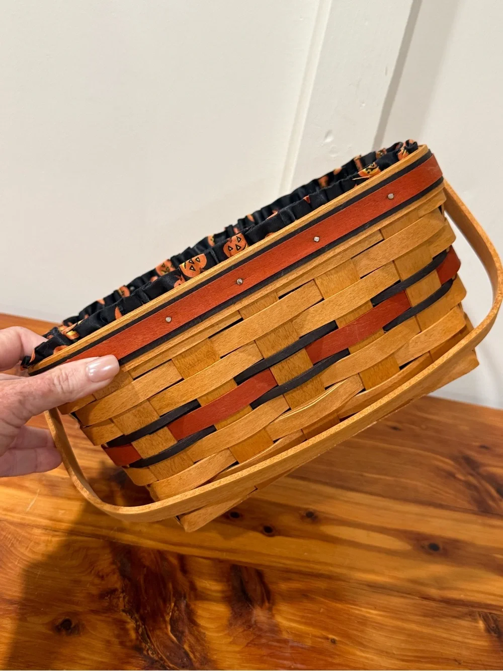Vintage 1994 Longaberger Boo Basket w/ Fabric & Plastic Liners